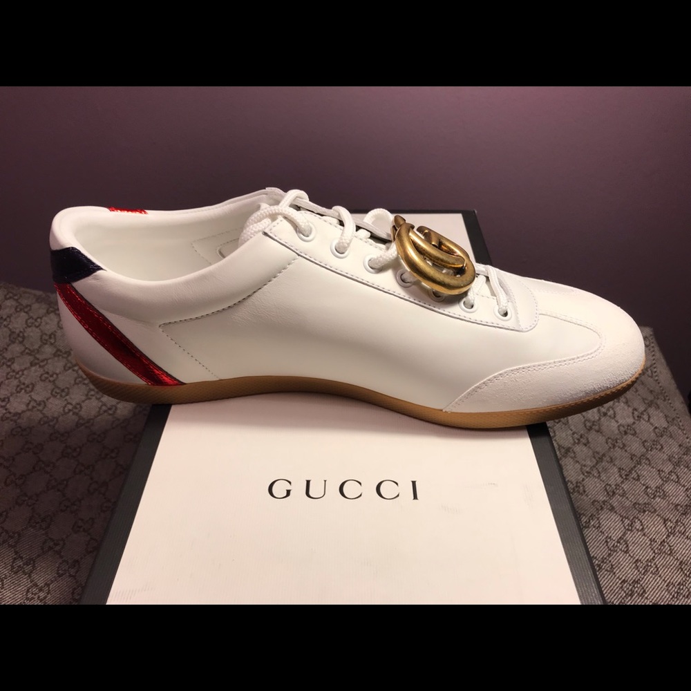 SOLD! New Gucci White Gold Low Top Double G Shoes - Picture 5 of 8